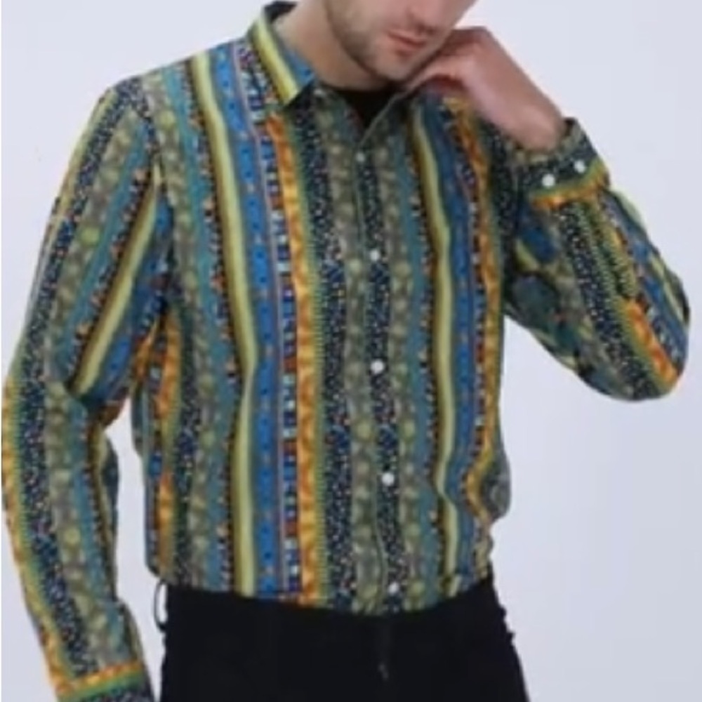 SSLR Men's Multicolor Striped Shirt Long Sleeve Sz 2XL Men